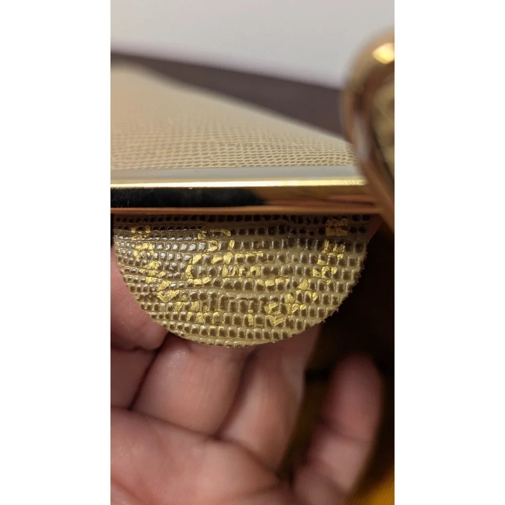 Vintage Erta Genuine Snakeskin Clutch Purse Gold Frame Chain Strap Beige Tan